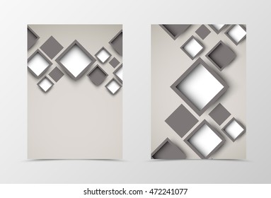 Front and back geometric flyer template design. Abstract template in brown colors with squares in dynamic style. Vector illustration