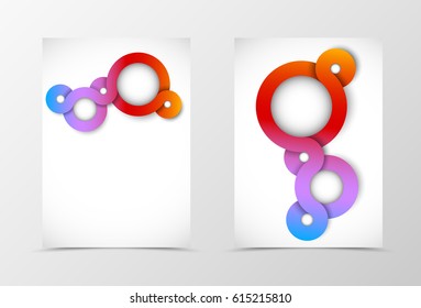 Front and back geometric flyer template design. Abstract template with colorful circles in bright style. Vector illustration
