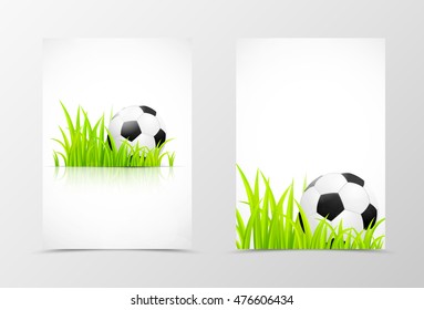 Front and back leisure flyer template design. Abstract template with soccer ball and grass in soft style. Vector illustration