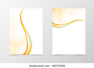 Front and back light smooth flyer template design. Abstract template with golden lines in wavy style. Vector illustration