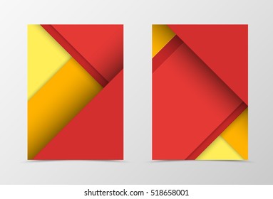 Front and back material flyer template design. Abstract template with red and orange lines in geometric digital style. Vector illustration