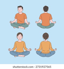 La parte delantera y trasera del meditador. Estilo de ilustración de línea mínima.	
