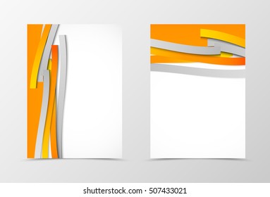Front and back minimalistic flyer template design. Abstract template with orange and gray ribbons in weaving style. Vector illustration