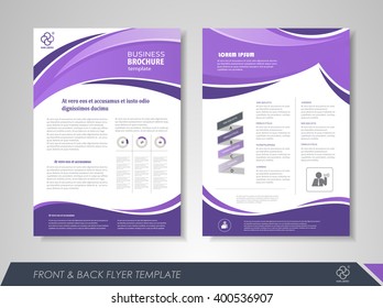 Front and back page brochure flyer design with business icons and infographic elements.