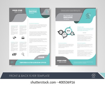 Front and back page brochure flyer design with business icons and infographic elements.