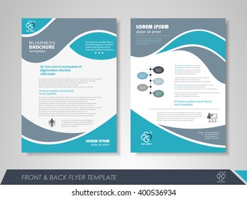 Front and back page brochure flyer design with business icons and infographic elements.