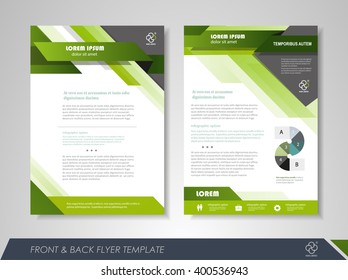 Front and back page brochure flyer design with business icons and infographic elements.