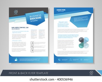 Front and back page brochure flyer design with business icons and infographic elements.