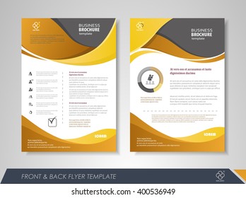 Front and back page brochure flyer design with business icons and infographic elements.