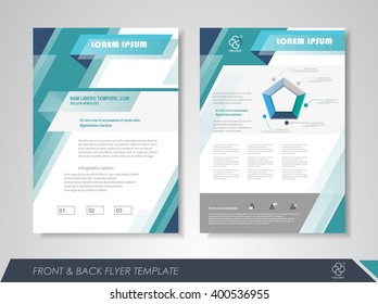 Front and back page brochure flyer design with business icons and infographic elements.