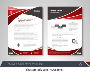 Front and back page brochure flyer design with business icons and infographic elements.