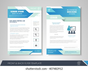 Front and back page brochure flyer design with business icons and infographic elements.