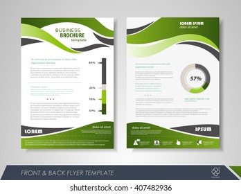 Front and back page brochure flyer design with business icons and infographic elements.