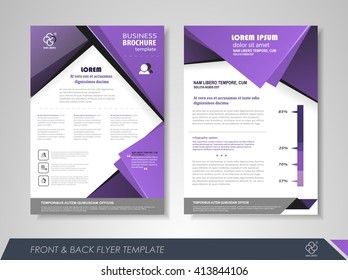 Front and back page brochure flyer design with business icons and infographic elements.