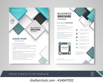 Front and back page brochure flyer design with business icons and infographic elements.