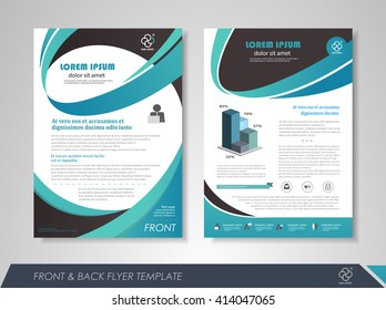 Front and back page brochure flyer design with business icons and infographic elements.