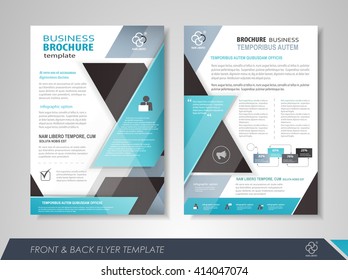 Front and back page brochure flyer design with business icons and infographic elements.