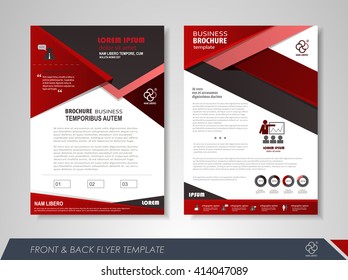 Front and back page brochure flyer design with business icons and infographic elements.