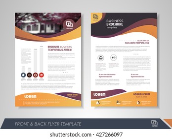 Front and back page brochure flyer design with business icons and infographic elements.