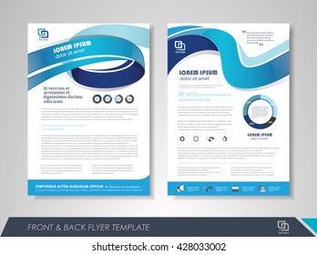 Front and back page brochure flyer design with business icons and infographic elements.