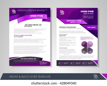 Front and back page brochure flyer design with business icons and infographic elements.