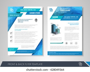 Front and back page brochure flyer design with business icons and infographic elements.