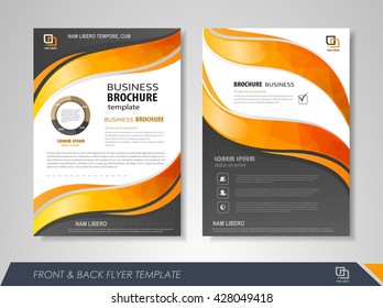 Front and back page brochure flyer design with business icons and infographic elements.