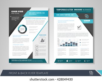 Front and back page brochure flyer design with business icons and infographic elements.