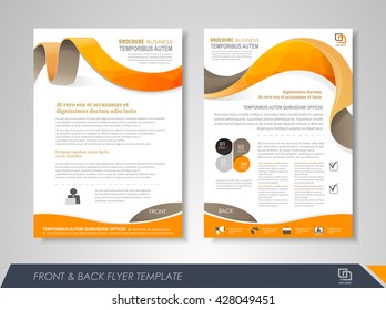 Front and back page brochure flyer design with business icons and infographic elements.