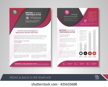 Front and back page brochure flyer design with business icons and infographic elements.