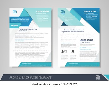 Front and back page brochure flyer design with business icons and infographic elements.