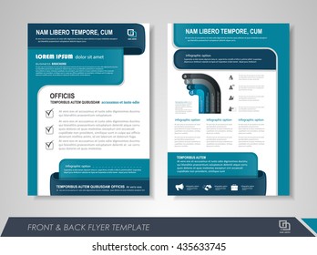 Front and back page brochure flyer design with business icons and infographic elements.