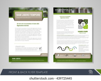 Front and back page brochure flyer design with icons and infographic elements.  Layout template for business  presentation, poster, cover, booklet, banner.