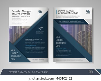 Front and back page brochure flyer design with icons and infographic elements.  Layout template for business  presentation, poster, cover, booklet, banner.