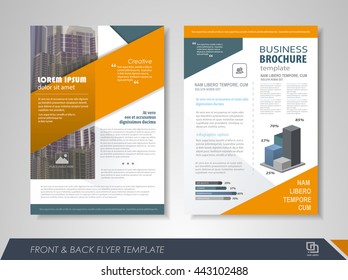 Front and back page brochure flyer design with icons and infographic elements.  Layout template for business  presentation, poster, cover, booklet, banner.