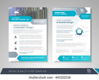 Front and back page brochure flyer design with icons and infographic elements.  Layout template for business  presentation, poster, cover, booklet, banner.