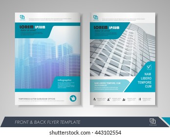 Front and back page brochure flyer design with icons and infographic elements.  Layout template for business  presentation, poster, cover, booklet, banner.