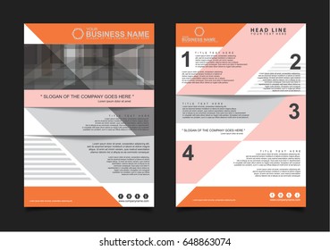Front and back page brochure flyer design with business icons and infographic elements.