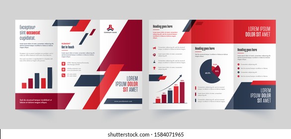 Front and Back Page View of Business Tri-Fold Brochure, Template or Leaflet Design.