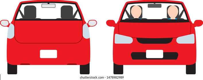 Front and back of the passenger car. driver. Vector image.