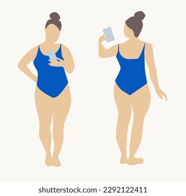 Front and back of the plump woman