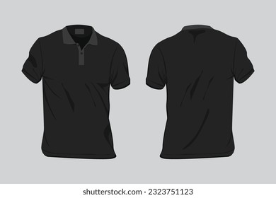 ilustración vectorial de la camisa de polo trasera delantera en color negro como burla