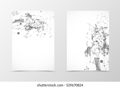 Front and back science flyer template design. Abstract template in gray colors with triangles in digital polygonal style. Vector illustration