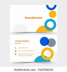 Front And Back Side Of Business Card Template With Circle Shapes In White Color.