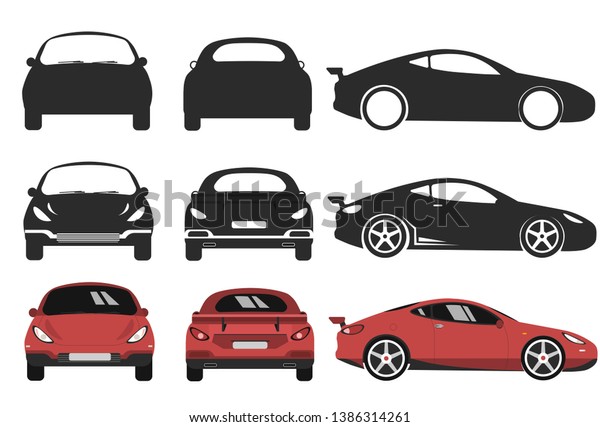 Front, back and side car projection. Flat\
illustration for designing\
icons