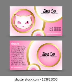 Front and back side of cat head theme business card isolated on grey background