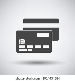 Front And Back Side Of Credit Card Icon. Dark Gray on Gray Background With Round Shadow. Vector Illustration.