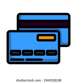Front And Back Side Of Credit Card Icon. Editable Bold Outline With Color Fill Design. Vector Illustration.