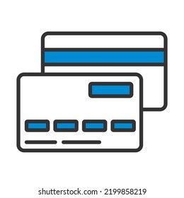 Lado Delantero Y Atrás Del Icono De Tarjeta De Crédito. Contorno de negrita editable con diseño de relleno de color. Ilustración vectorial.