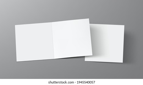 Front And Back Side Open Blank Halffold Paper Leaflet With Shadow. EPS10 Vector